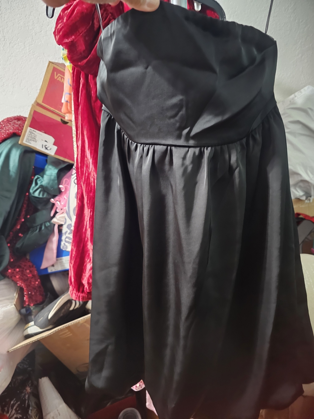 Classic Black Strapless Satin Dress